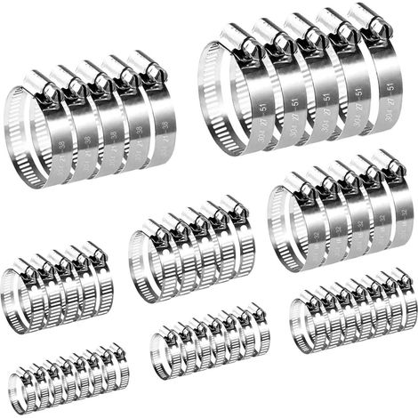 Collier De Serrage - Acier Inoxydable Réglable 6 À 51 Mm - Pour Tuyaux Gaz Eau Jardin Piscine Étang - Lot De 70 Pièces (1/5)
