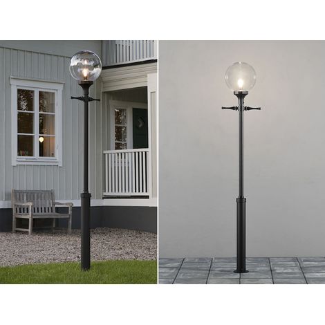 Große LED Mastleuchte Aluminium Schwarz mit Glaskugel, Höhe 240cm (1/5)