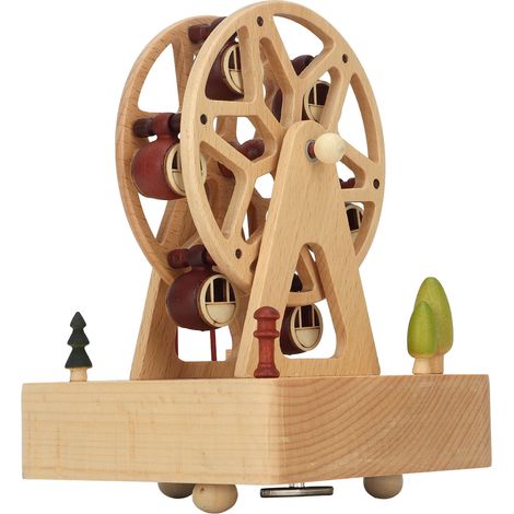 Boîte à musique en bois de hêtre, modèle carrousel, faite à la main, cadeau pour Noël, un anniversaire, la Saint-Valentin, base carrée (1/5)