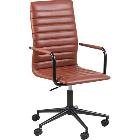 Chaise de Bureau avec Accoudoir, Simili Cuir en Marron Cognac, Siège Réglable en Hauteur et Pivotant, H : 103 x L : 51 x P : 58 cm (1/5)