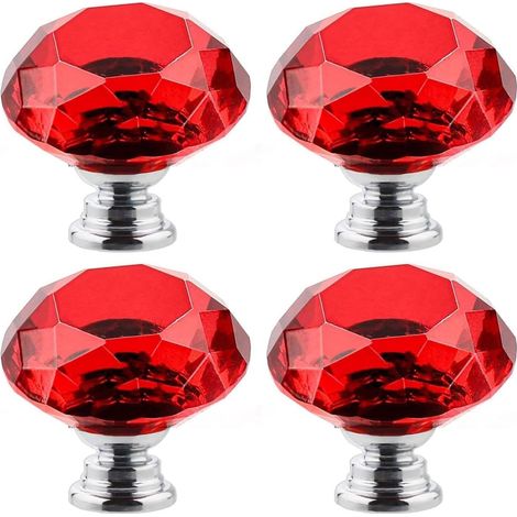 Ensemble de 4 boutons et poignées de meubles en cristal - Poignées pour armoires, penderies et tiroirs - Convient aux tiroirs de cuisine et de bureau (Rouge) (1/5)
