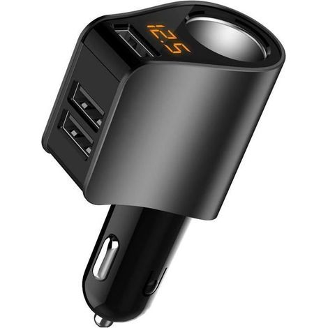 Kfz-Ladegerät, Mehrfach-USB-Zigarettenanzünderadapter, Steckdosenverteiler mit 3 USB-Anschlüssen und Voltmeter, kompatibel (1/5)