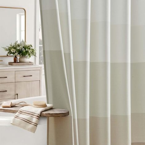 Rideau Douche 180x180 cm Tissus Lavable Rideau de Douche pour Baignoire Salle de Bains, Beige Ombre Taupe Shower Curtain Déperlant Polyester Textile Moderne Lot de 1 avec œillets et 12 Anneaux (1/5)