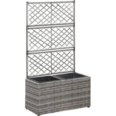 Hochbeet mit Rankgitter 2 Töpfe 58×30×107cm Poly Rattan Grau (1/5)