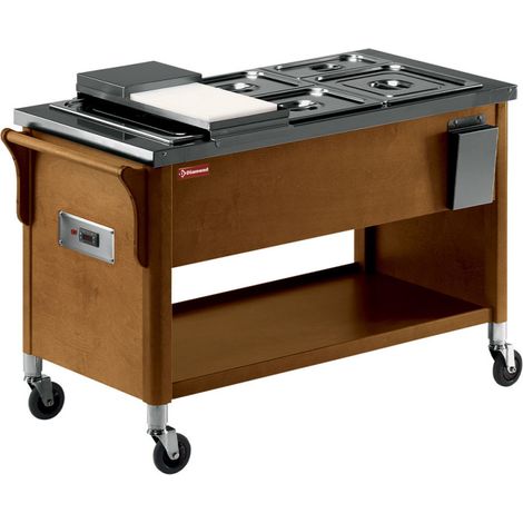 Chariot en bois - bac bain marie 3x GN 1/1 wengé - Diamond