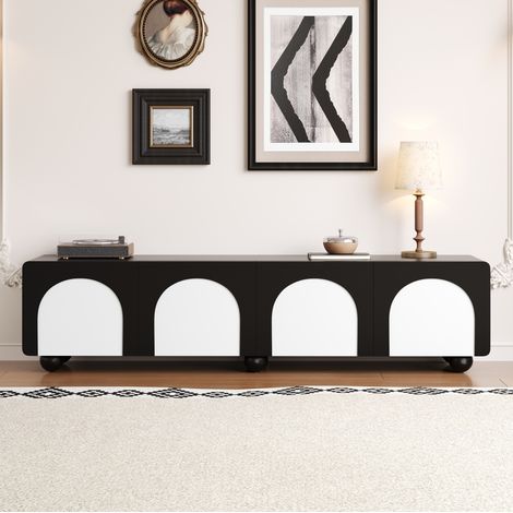 Mueble TV 180x38x45 cm negro y blanco en MDF con 2 cajones, 2 puertas y gestión de cables (1/5)