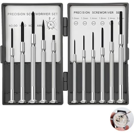 11 Pièces Mini Tournevis de Précision, Petit Kit de Tournevis de Précision en Acier Inoxydable Jeu D'outils D'horloger Kit de Réparation de Lunettes pour Montres Tablettes et Bricolage (1/5)