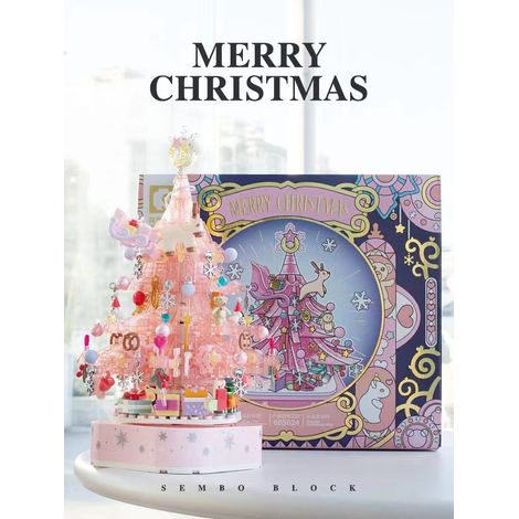 Sapin de Noël en cristal rose, décoration de fête lumineuse, jouet ornemental scintillant pour table (1/5)