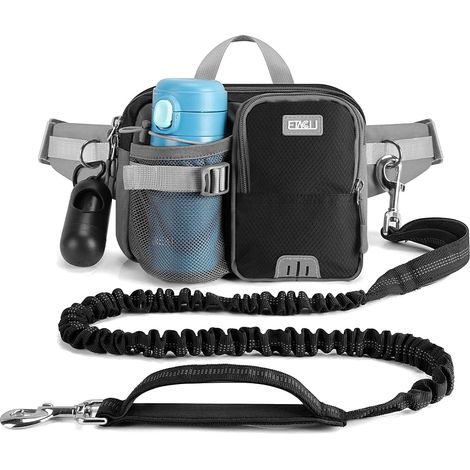 Laisse Canicross Chien, Ceinture Canicross Chien avec Téléphone Portable, Porte-Bouteille d'eau, Anti-tirons, réfléchissant, Idéal pour Course à Pied, Jogging et Marche, 123-180 cm (1/5)