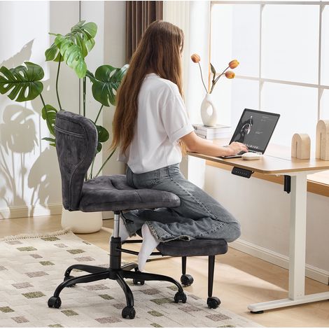 Sedia da meditazione con poggiapiedi, altezza regolabile e girevole 360°, grigia, OKMYHOME (1/5)