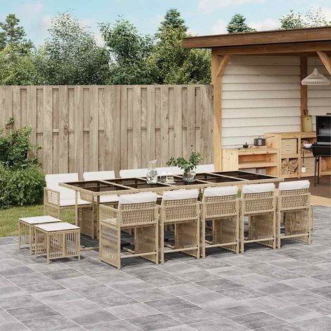 Ensemble à manger de jardin et coussins 15 pcs-Salon de jardin beige 303816 (1/5)