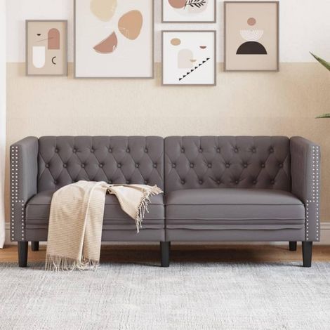 Chesterfield Sofa 2-Sitzer Polstersofa Grau Kunstleder mit Knopfheftung (1/5)