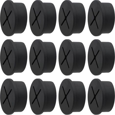 Passe-câbles en caoutchouc et silicone souple pour bureau – Ø25 mm, noir, lot de 12 – design discret et anti-écrasement (1/5)