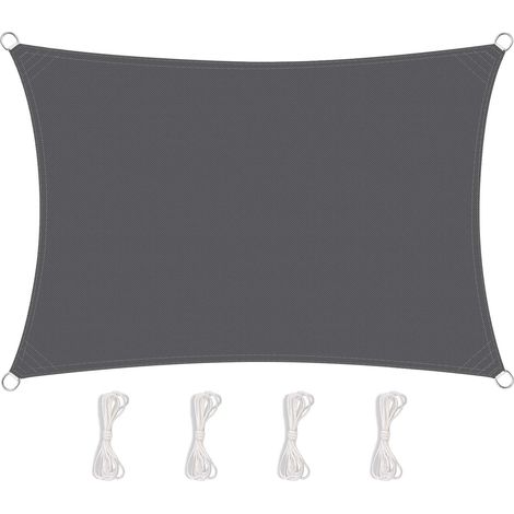 Voile d'ombrage TOPLUS, protection solaire pour jardin et balcon, résistante aux intempéries, hydrofuge, rectangulaire, PES 420D, protection UV pour jardins extérieurs (2 x 3 m, grise)