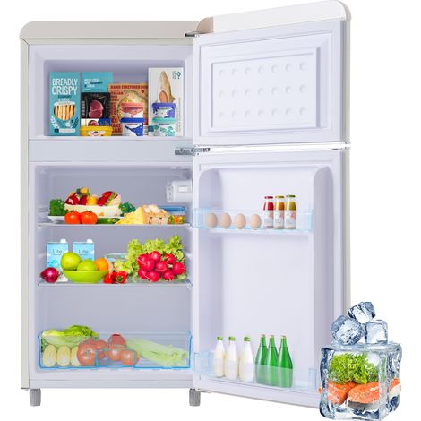 Réfrigérateur rétro double porte 72L total 21L congélation 120 kWh/an LED plusieurs coloris disponibles.-Ha