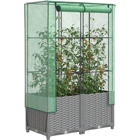 Jardinière surélevée-Pot de fleur avec housse aspect rotin 80x40x138 cm 761958 (1/5)