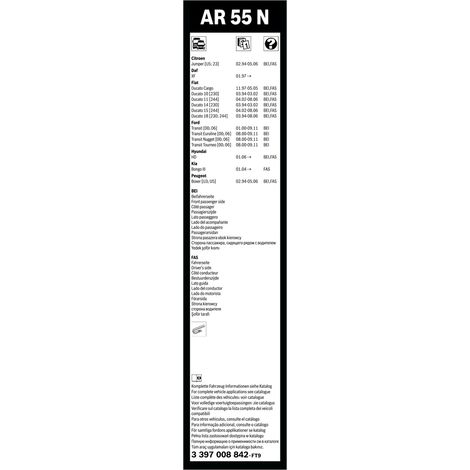 BOSCH Balai d'essuie-glace  Version: Sans Cadre  Longueur 1: 550mm 3 397 008 842 Compatible avec MERCEDES-BENZ 190 W201 SL Cabriolet R129 CLK Coupé C208 CLK Cabriolet A208, FORD, FIAT