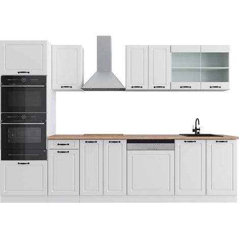 Cucina componibile R-Line, Casa di campagna bianca/bianco, 300 cm con armadio alto, PL Rovere, Vicco (1/5)