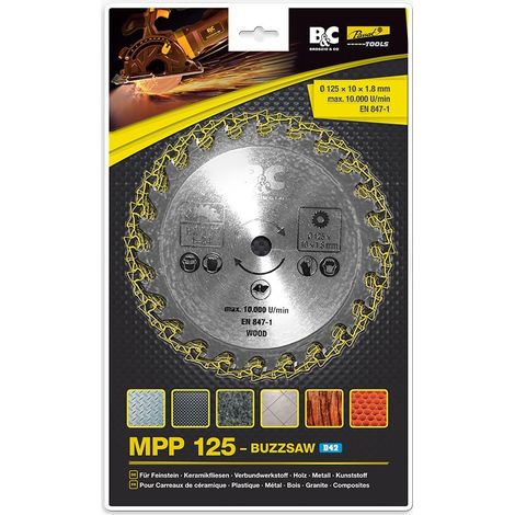 Lame de scie circulaire 125mm – 24 dents pour bois, métal et céramique – Profondeur de coupe 42mm – Précision et résultat net – Broszio Tools