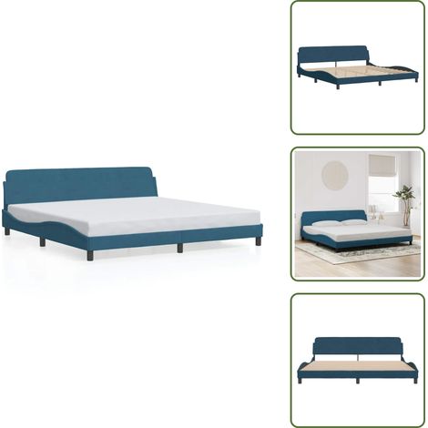 The Living Store Bettgestell mit Kopfteil Blau 200x200 cm Samt - Samtbett - Doppelbett - Boxspringbetten - Bettsofa - Blau (1/5)