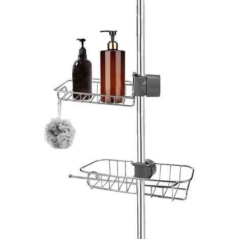 Lot de 2 Étagère Douche Sans Percage Inox, Étagère Salle de Bain Télescopique Inoxydable, Tablette Support Douche, Porte Savon Barre Douche, Serviteur Douche pour Shampooing (1/4)