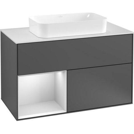 V&B Waschtischunterschrank Abdeckplatte wh. m Finion 100x60,3cm, Reg li wh. m Lac, Anthrac. m (1/2)