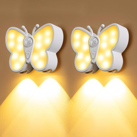 Lot de 2 appliques murales LED sans fil avec détecteur de mouvement - 1200 mAh - 3 modes (3000 K/6000 K) - Veilleuse pour escalier, couloir, salon, chambre à coucher (1/5)