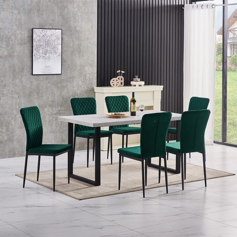 AINPECCA Grey Dining Table and Chairs 6 Set Dining Room Chair Kitchen Home Office(table+6 green velvet chairs)