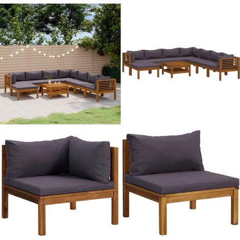 Salon de jardin 9 pcs avec coussin Bois d'acacia solide - salon de jardin - salon de jardin en bois - Home & Living (1/5)