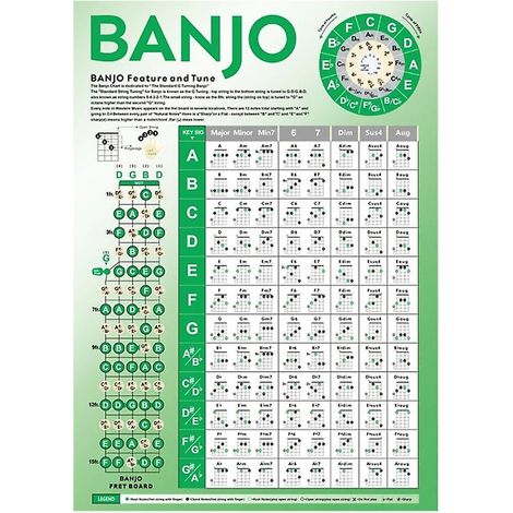 Affiche d'accords de banjo, tableau des notes du manche de banjo, affiche pédagogique (1/5)