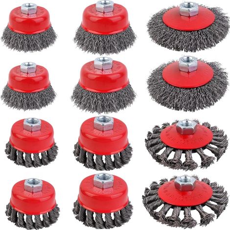 12Pcs Brosse Metallique Meuleuse M14 Brosse Conique pour Meuleuse d'angle Brosse Métallique pour Perceuse Brosse Visseuse pour Le Ponçage et Le Dérouillage de La Peinture, diamètre : 75 et 100 (1/5)