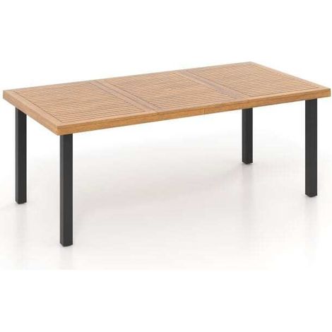 Table de jardin en acacia naturel 200 x 100 cm avec trou pour parasol et pieds métalliques robustes pour terrasse et jardin (1/5)