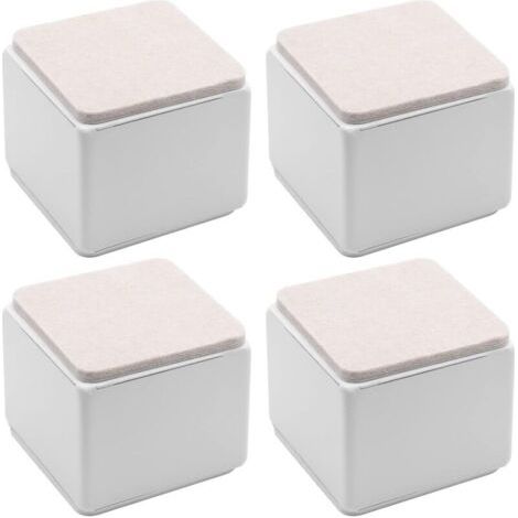 Lot de 4 rehausseurs de lit autocollants, carrés et robustes, en acier carbone, pour table et canapé, ajoutant 5 cm de hauteur avec patin en feutre, blancs (1/4)