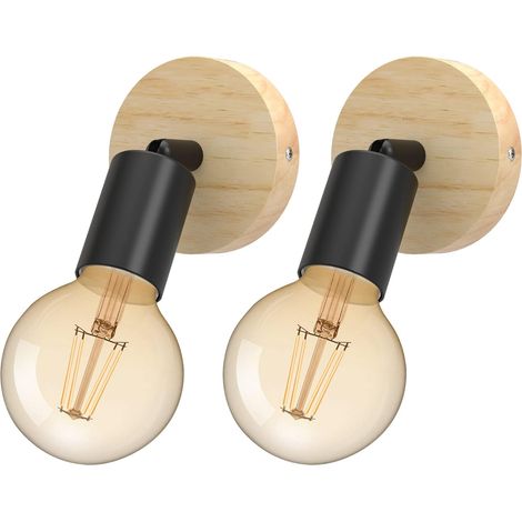 Pack Applique Murale rotation de 180° Lampe Murale en boi Vintage Industrielle E27,Lampe Murale Moderne en Métal et Bois,Décoration pour Salon Cuisine Couloir Chambre Café Bar (1/5)