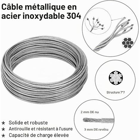 Steel Rope Kit 3 mm Stainless Steel Wire Rope Tensioner with M5 Wire Tensioner Stainless Steel Cable Core Strands for Climbing Plants Fences (1/4)