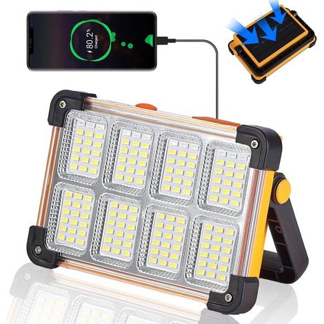 Lámpara de trabajo solar de 150 W, 1500 lúmenes, 144 LED, con trípode, 4 niveles de iluminación y resistencia al agua IP54 (1/4)