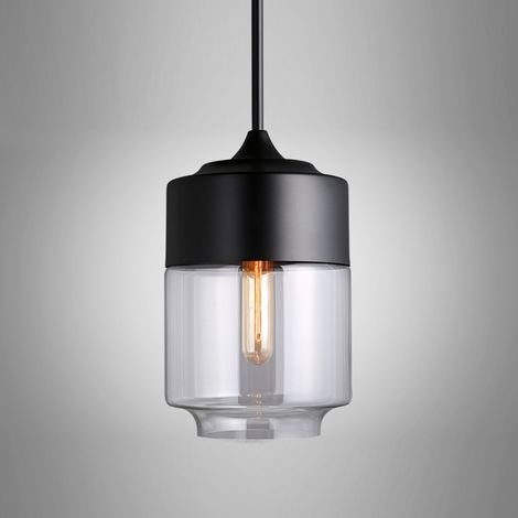 Suspension Luminaire Vintage Industriel Lustre Suspension Abat-jour en Verre Lustre Plafonnier Noir E27 Ø18CM - 1Pcs (1/5)