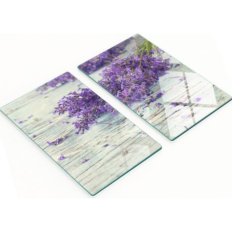 Tablas de cocina decorativas multifuncionales de vidrio color lavanda, 2x30x52 cm.