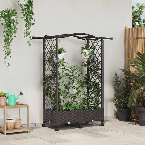vidaXL Hochbeet mit Rankgitter und Dach Braun 124 x 40 x 129 cm PP (1/5)