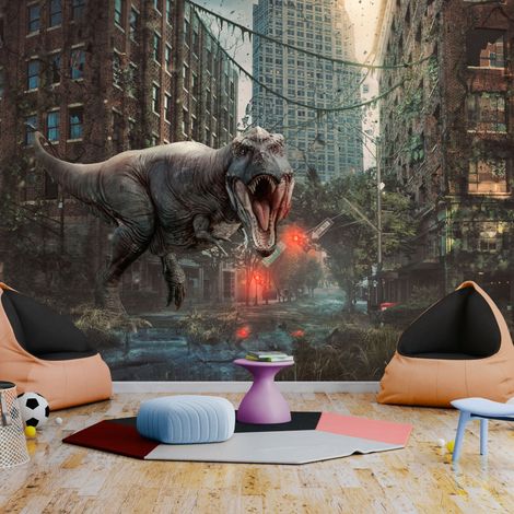 Fotomurale adesivo - Dinosaur in the City - 196x140 (1/4)