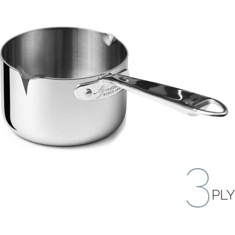 AGNELLI Casseruola Alta Aluinox 3Ply con Doppio Becco 12x7 Cm 1 Manico