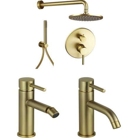 Pacchetto bagno completo in colore oro spazzolato kit doccia e miscelatori Pollini Jessy KITJES2OS