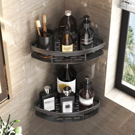Organizzatore per bagno e doccia in 2 pezzi,Robusto scaffale angolare multistrato,salvaspazio. Adatto per il bagno,(nero) (1/5)