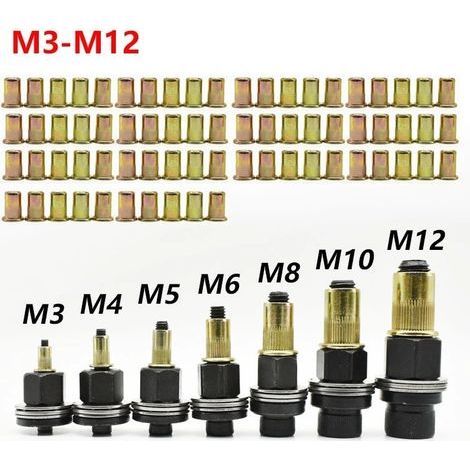 Kit de Rivetage d'Écrous M3 à M12 – Tige Renforcée en Alliage, Acier à Roulement Chrome-Carbone – Outil pour Automobile et Pneus – (1/5)
