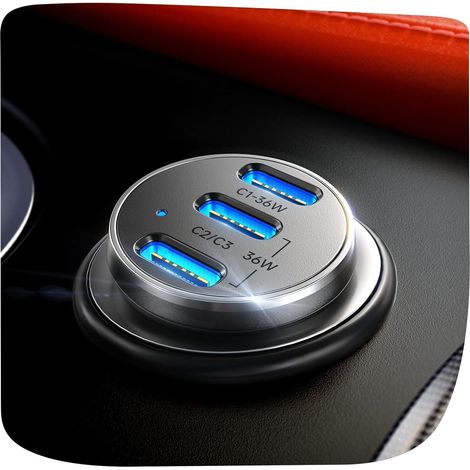 Allume Cigare USB C 108 W [PD3.0 Charge Super Rapide] Chargeur Chargeur Allume Cigare USB 3 Ports, Chargeur Voiture pour 17 16 15 Pro Max iPad (1/5)
