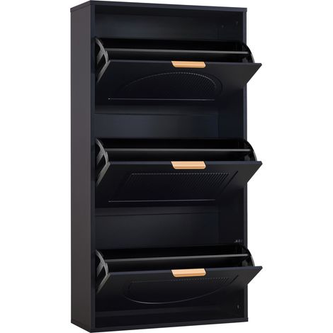 Meuble à chaussures slim 3 portes abattantes et niche ouverte 60x24x114 cm noir HOMVRA (1/5)