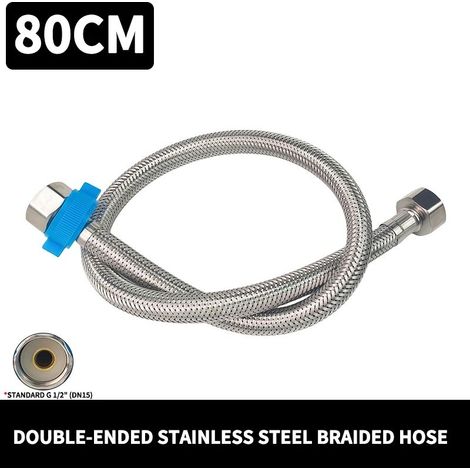 Tuyau tressé en acier inoxydable 304 (80 cm), 1/2 pouce, anti-éclatement et étanche, flexible pour eau chaude et froide, compatible avec robinets, toilettes et chauffe-eau.