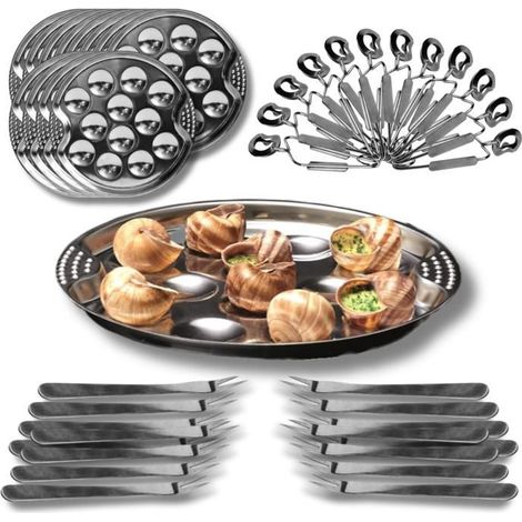 12 pièces service à escargots, assiettes 12 trous en inox, pinces et piques acier inoxydable, idéal pour dîners festifs et dégustations raffinées