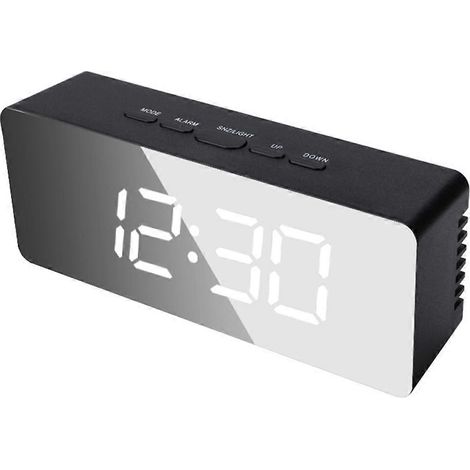 Horloge numérique miroir LED avec affichage de la température, idéale pour la chambre, le bureau et les voyages noire. (1/5)