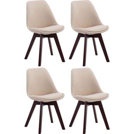 Lot de 4 chaises de salle à manger design scandinave en tissu crème et piètement à 4 pieds en bois foncé 100008560 (1/5)